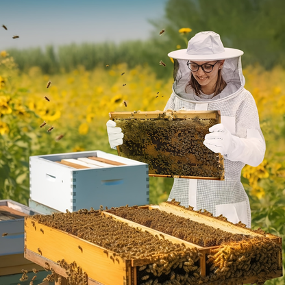 Beekeeping Suit Triple Layer Sting-Resistant Gloves 2 Veils S-3XL for Garden, Patio and Yard Use
