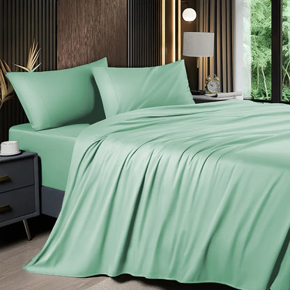 Bed Sheet Set 4-Piece 2200TC Bamboo Blend with Four Bed Sizes and Eleven Solid Color Options