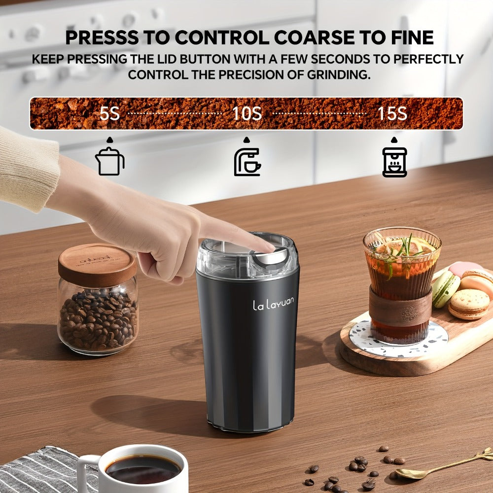 200W-Labeled Electric Coffee Grinder with Press-Lid Control, Two-Leaf Blade and Three Housing Options