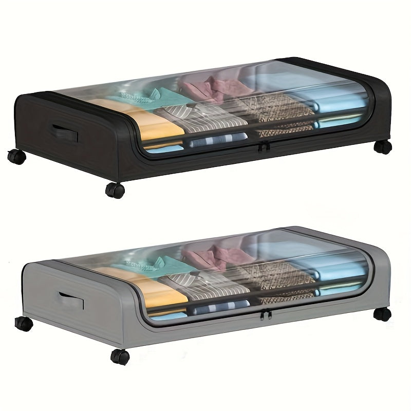 Under Bed Storage Organizer with Wheels & Lid – Metal Rolling Bins for Clothes Bedding Shoes Blankets Books (2pcs)