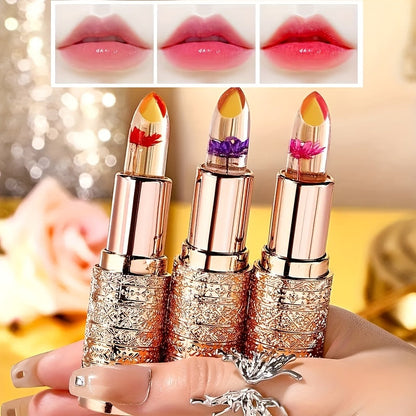 Jelly Flower Lipstick Set 6-Pack Color Changing Lip Balm Temperature Activated Tint Hydrating Squalane Formula Moisturizing Tinted Lip Gloss