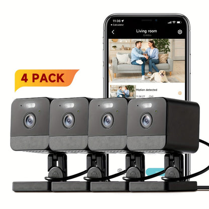 Indoor Security Camera 4-Pack with Dual-Band WiFi, Color Night Vision, Two-Way Audio and Multiple Storage Options