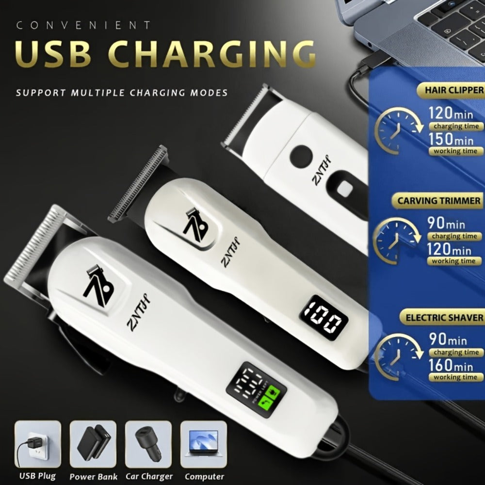 Professional Hair Clipper Kit 9-in-1 Trimmer for Haircut Bald Head Shaving LCD Display for Everyday Face, Beard and Body Grooming
