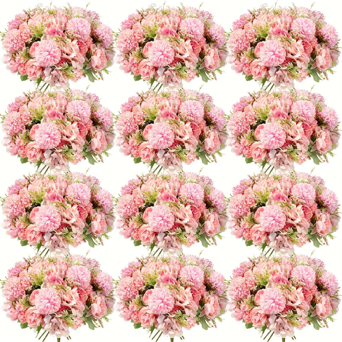 Artificial Flowers 12-Bundle Peony and Hydrangea Bouquet Set in Five Colors for Wedding Decor