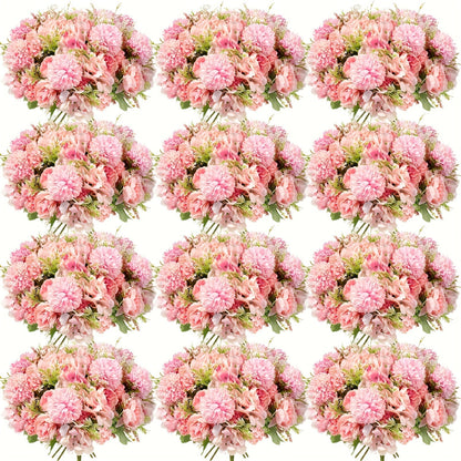 Artificial Flowers 12-Bundle Peony and Hydrangea Bouquet Set in Five Colors for Wedding Decor