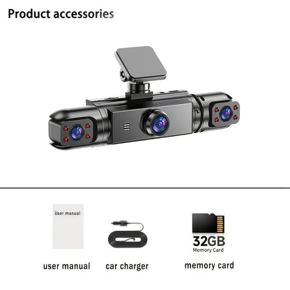 360° Panoramic Dash Cam 3 & 4 Lens 1080P HD Front + 720P Rear Left Right, Quad-Split Screen, HD Night Vision WDR G-Sensor Loop Recording