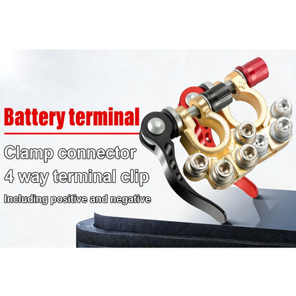 Car Battery Terminal Quick Disconnect Connector 4-Way Brass – 3 Pairs Positive Negative Crimp Clip, Corrosion-Resistant for Automobile Truck