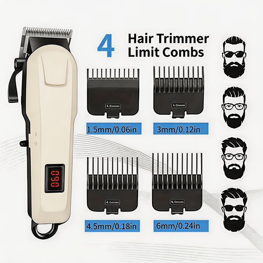 Hair Clippers & Trimmers KLY White Full-Size Clipper with LCD Display, USB Charging and Guide Comb Set