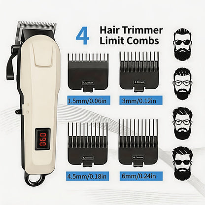 Hair Clippers & Trimmers KLY White Full-Size Clipper with LCD Display, USB Charging and Guide Comb Set