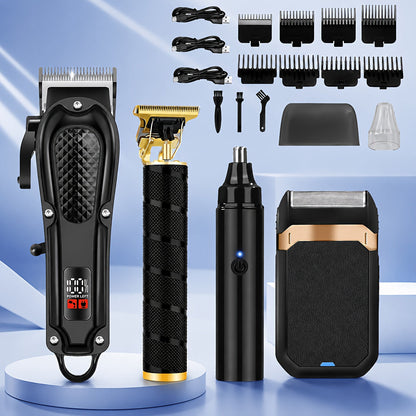 Electric Grooming Kit for Men with LCD Display – Cordless Rechargeable Hair Clipper & Trimmer Set, Home Travel & Car Use