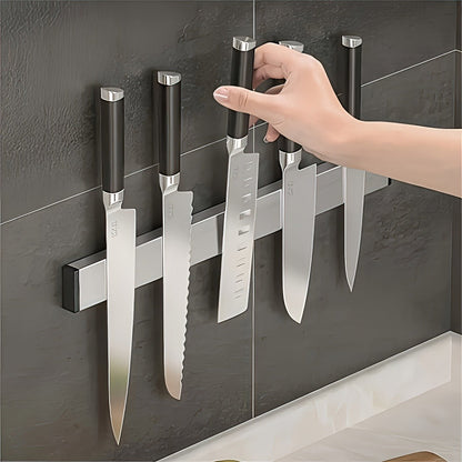 Magnetic Knife Holder Wall Mounted, Stainless Steel Punch-Free Knife Strip Rack for Kitchen, Holds Chef Knife Santoku Bread Knife