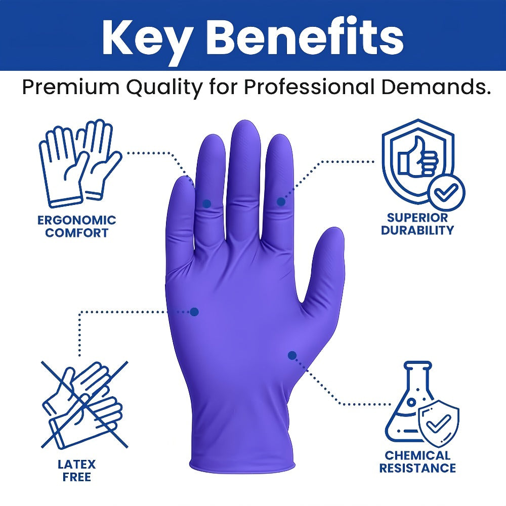 GTT Dark Purple Nitrile Disposable Gloves in 500-Piece Packs with Four Size Options from S to XL