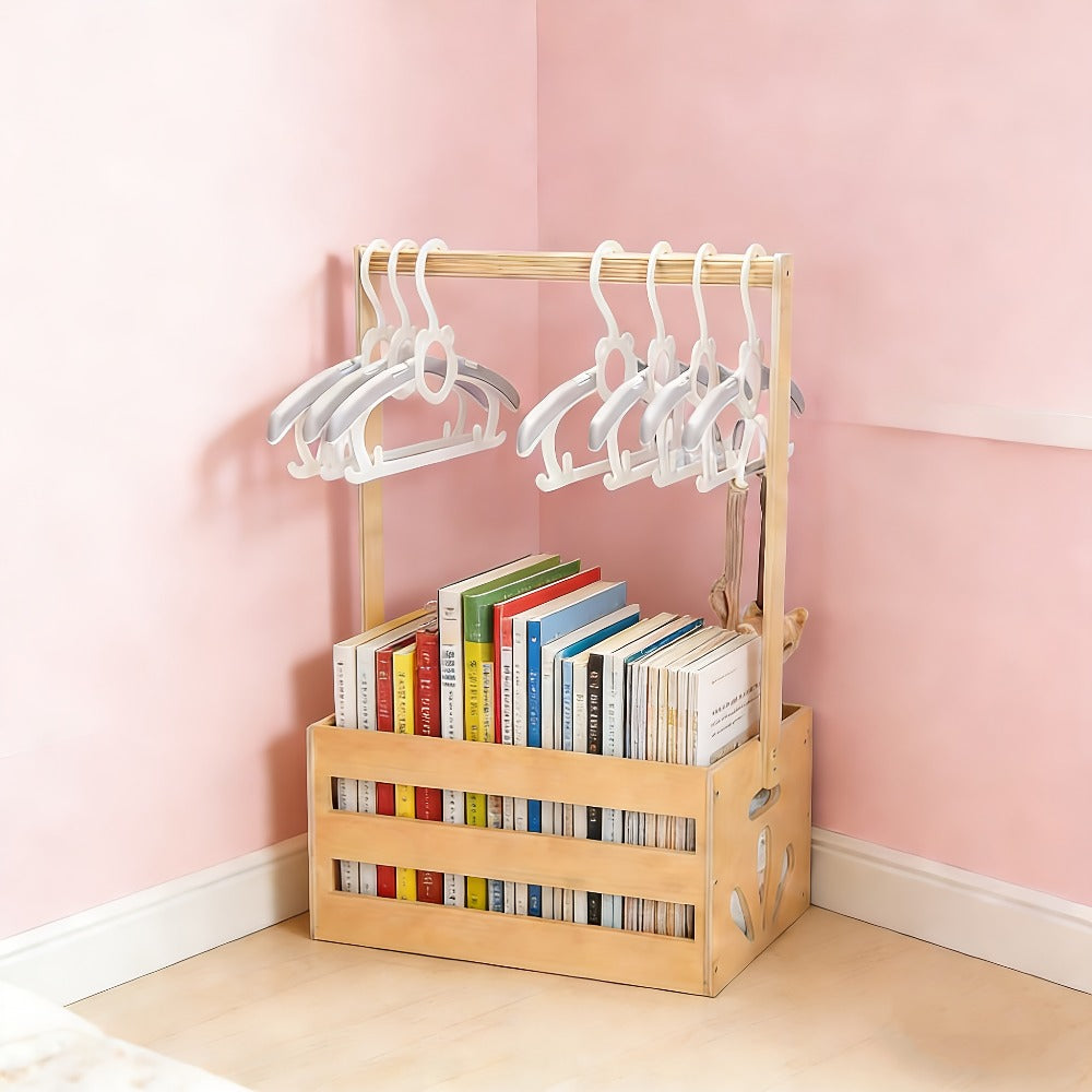 Wicker Storage Basket with Wooden Handle in a Single-Piece Decorative Organizer Format for Home Organization