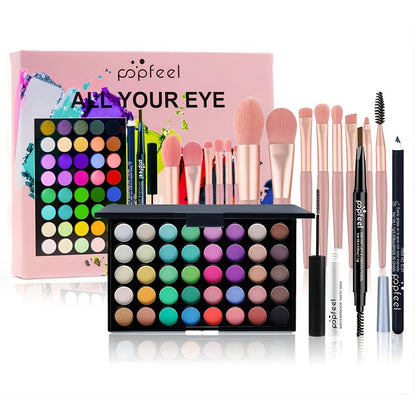 Complete Eye Makeup Kit 40 Color Eyeshadow Palette with Mascara Eyeliner Eyebrow Pencil & Brush – Matte Shimmer Glitter Pigmented Blendable
