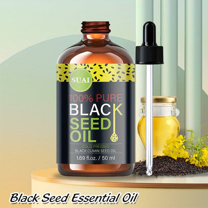 Black Seed Oil 100% Pure Cold Pressed Multi-Use Moisturizing Firming Skincare Oil for Face Body Hair Nails Eyelashes Natural Plant Extract
