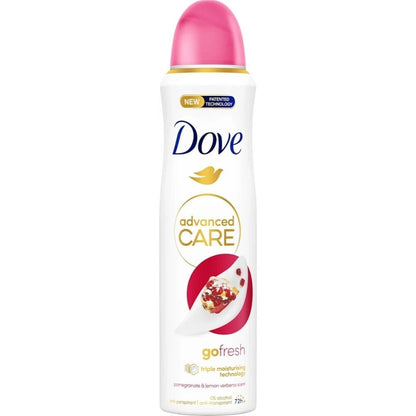 Pomegranate & Lemon Verbena Body Spray for Women Dove Go Fresh 150ml Long Lasting Freshness Quick Dry Invisible No White Marks Non-Sticky