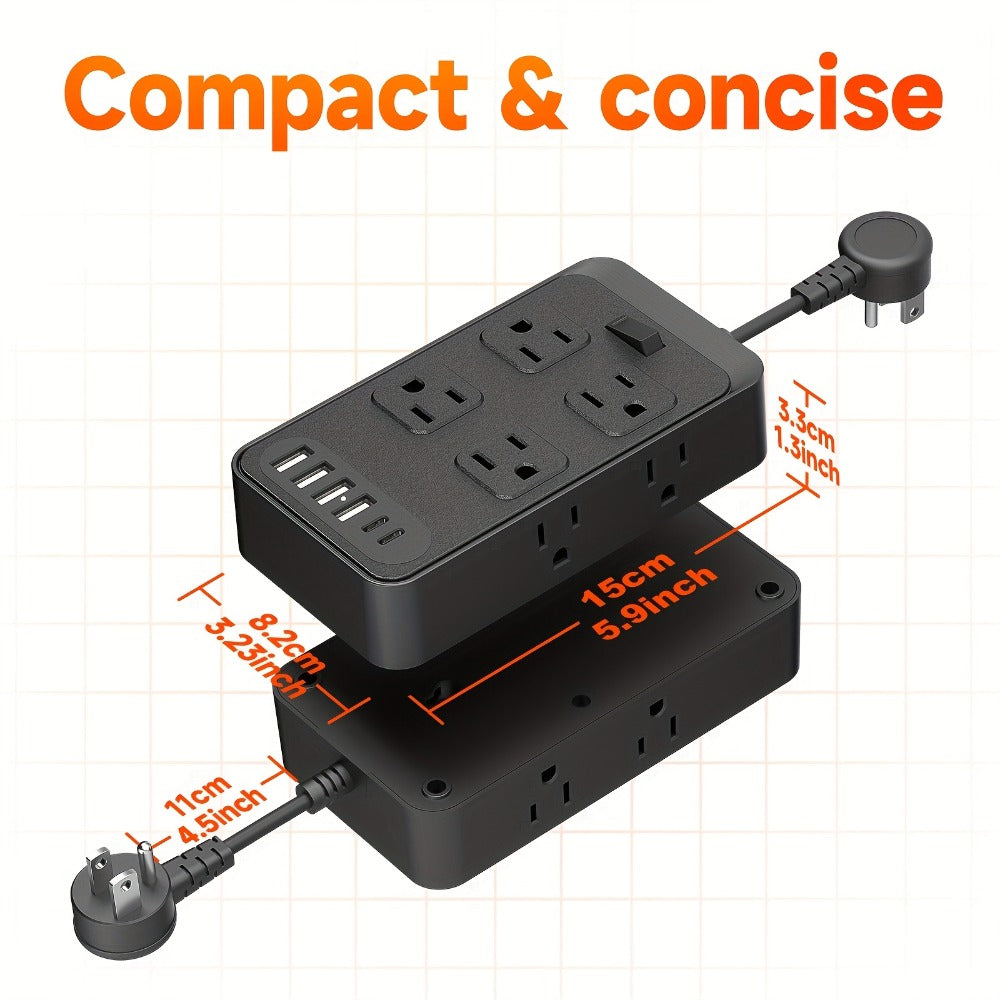 One-Touch Switch Desk Charging Station 14-in-1, 8 Widely Distributed AC Outlets & 6 USB Ports (4 USB-A + 2 USB-C)