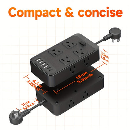 One-Touch Switch Desk Charging Station 14-in-1, 8 Widely Distributed AC Outlets & 6 USB Ports (4 USB-A + 2 USB-C)