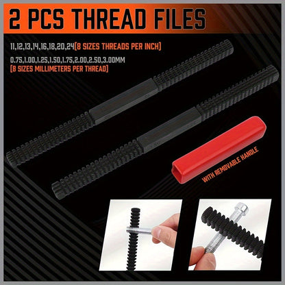 Thread Repair Kit 48-Piece – UNF UNC & Metric Tap and Die Rethreading Set, SAE & Metric Thread Chaser for Bolt & Nut Repair