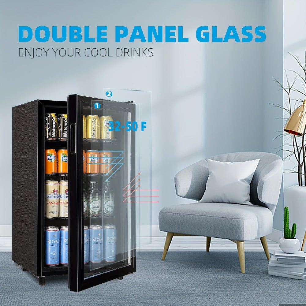 Beverage Refrigerator with Glass Door, Mini Fridge 2.0/3.5/4.0 Cu Ft, LED Lights, Adjustable Shelves