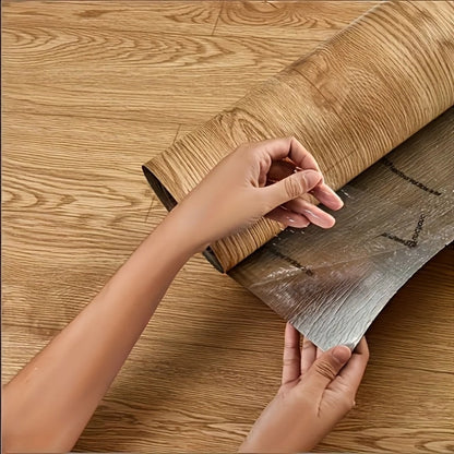 Wood Grain Floor Sticker Roll Peel & Stick Self-Adhesive Thickened Vinyl, Vintage DIY Flooring for Walls