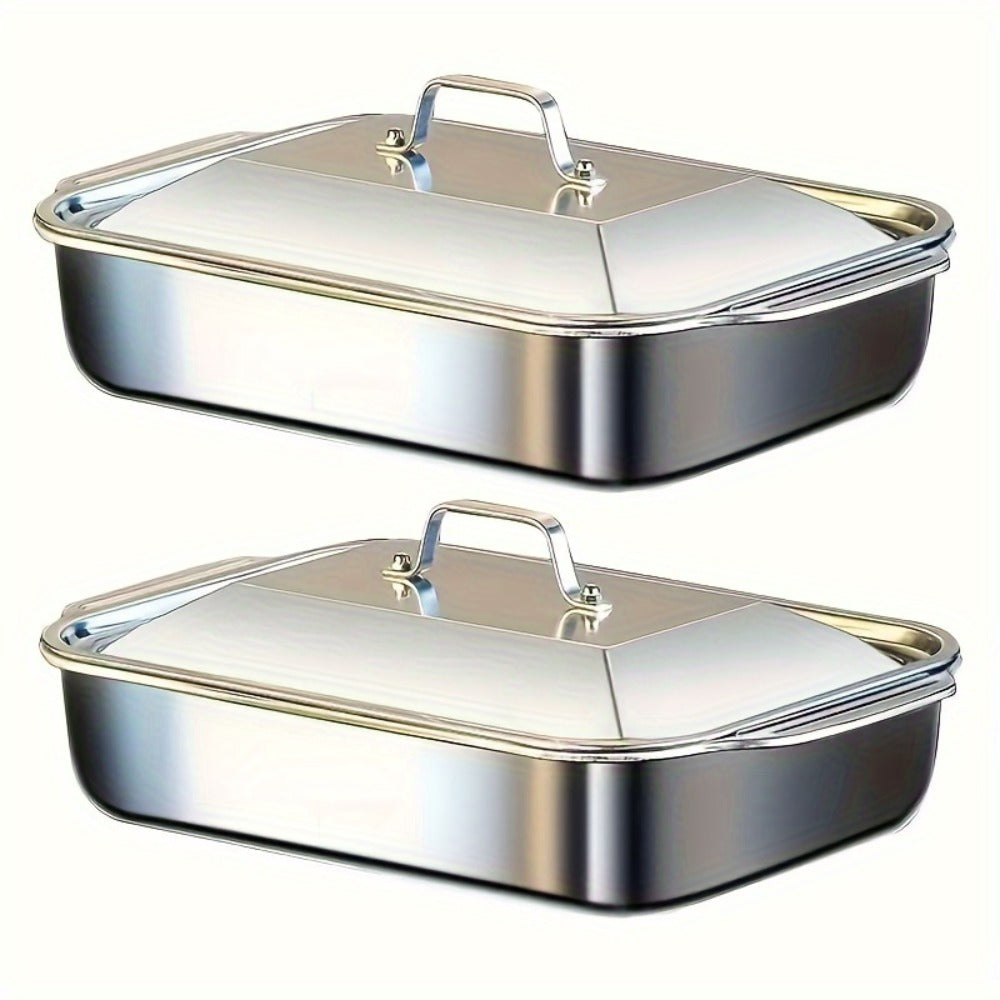 Stainless Steel Baking Trays with Lids – Large Capacity Sheet Pan Set for BBQ, Bread, Desserts, Seafood & Buffets | Family Gatherings