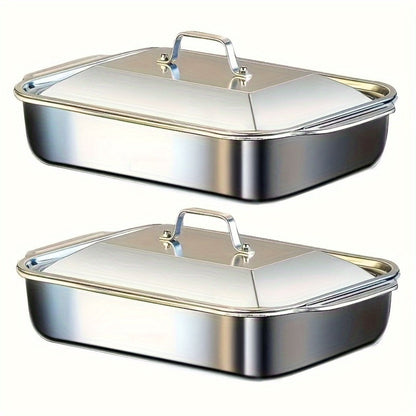 Stainless Steel Baking Trays with Lids – Large Capacity Sheet Pan Set for BBQ, Bread, Desserts, Seafood & Buffets | Family Gatherings