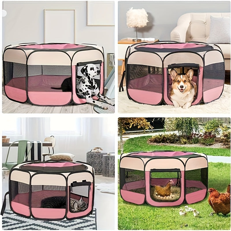 Octagonal Foldable Pet Playpen Tent for Dogs & Cats – Oxford Fabric Scratch-Resistant Portable Dog Kennel Cat Enclosure Maternity Room