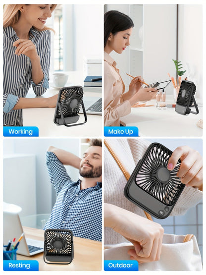 USB Desk Fan Battery Operated, 2000mAh & 5000mAh Rechargeable Mini Personal Fan, 4-Speed Adjustable