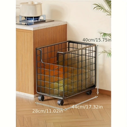 Black Rolling Metal Wire Storage Basket, 44 x 28 x 40cm with Open Front, Open Top and Four Casters