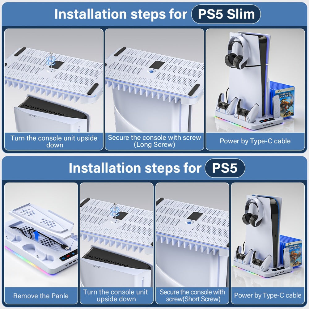 PS5 Cooling Stand with 16 Game Slots & LED Light for an Everyday Personal Care Routine, with the Listed Configuration