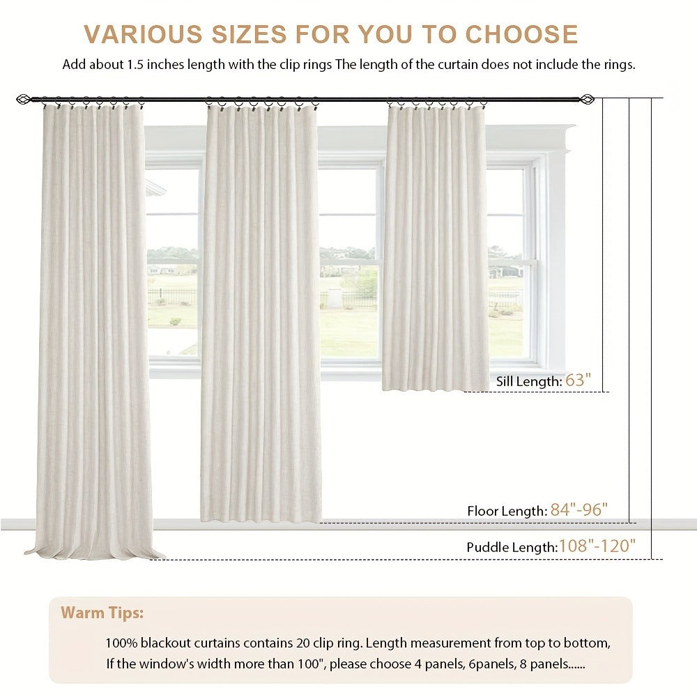100% Blackout Curtains 4 Panels Faux Linen Textured Thermal Insulated Drapes – Room Darkening Window Curtains for Living Room Bedroom