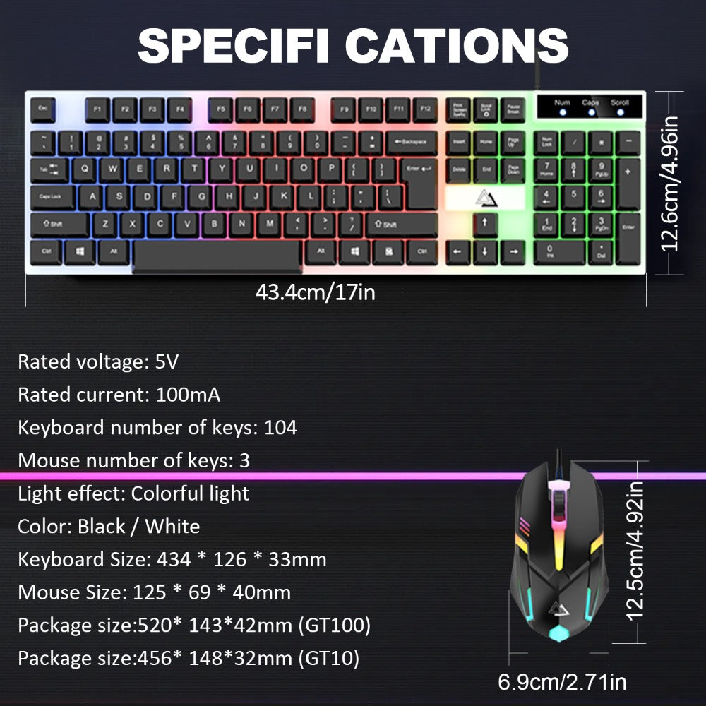 Wired USB RGB Gaming Keyboard and Mouse Combo 104 Keys Backlit Mechanical Feel 1000 DPI Optical for an Everyday Personal Care Routine