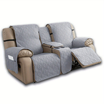 Recliner Loveseat Cover 4 Piece Set Waterproof Split Dual Recliner Sofa Slipcover with Center Console Cover & Straps