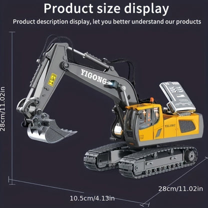 Remote Control Excavator Loader Dump Truck Toy for Kids 2.4GHz Alloy RC Construction Vehicle with Light & Sound