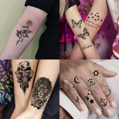 Temporary Tattoos, 68-Sheet Faith and Quote Set with Prayer, Peace, Lion, Eye and Tribal Motifs