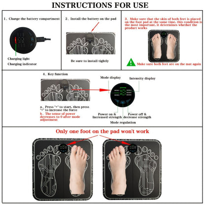 EMS Foot Massager Pad with TENS Therapy, Portable Electric Foot Massage Machine, Reusable Pad, Multiple Mode Adjustment