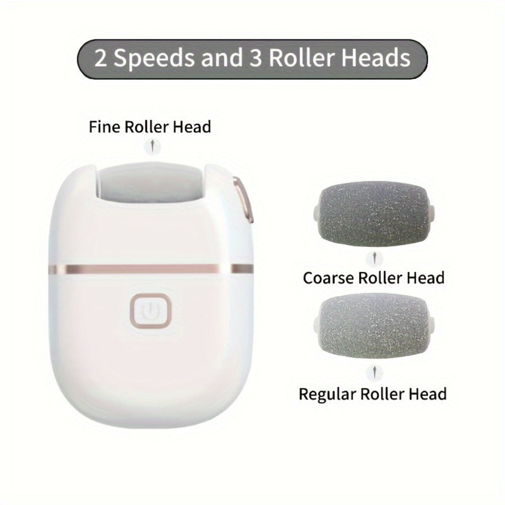 Callus Remover for Feet Electric Rechargeable Foot Grinder with 3 Grinding Heads & 2 Speed Settings – USB Portable Pedicure Tool for Cracked