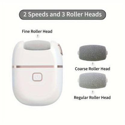Callus Remover for Feet Electric Rechargeable Foot Grinder with 3 Grinding Heads & 2 Speed Settings – USB Portable Pedicure Tool for Cracked