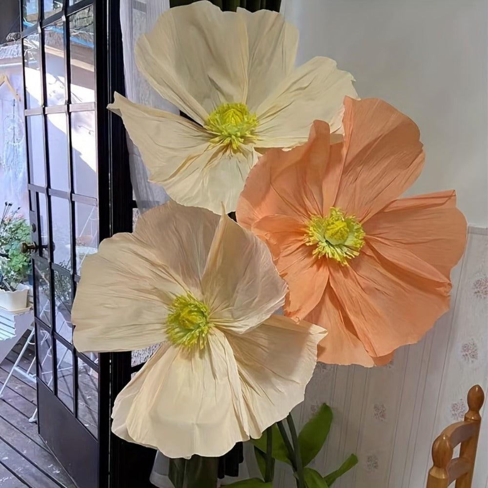 Giant Paper Poppy Artificial Flower - Super Large Floor Standing Fake Flower for Wedding Backdrop