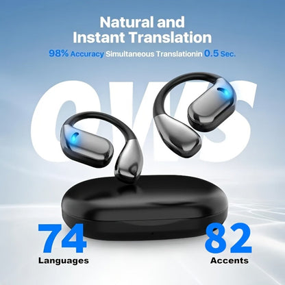 Open-Ear Translation Earphones with Charging Display Case and Black, Beige, Blue or Green Options