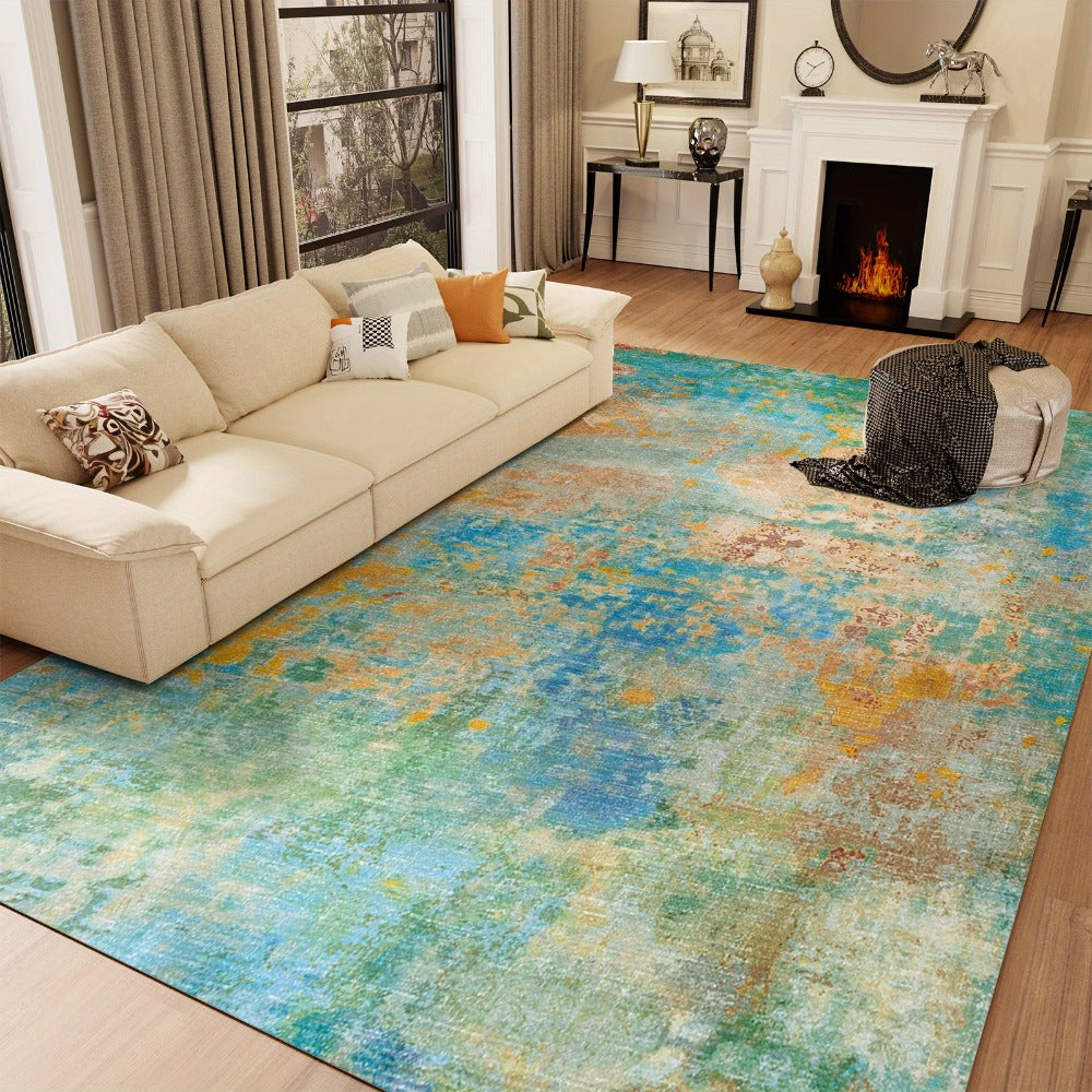 Area Rug Retro Tie-Dye Print in Orange, Grey or Light Green with Three Machine-Washable Sizes