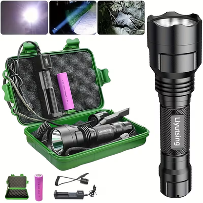 Flashlight Red, Green or White Hunting Light with Remote Switch, 18650 Battery and Mount Options