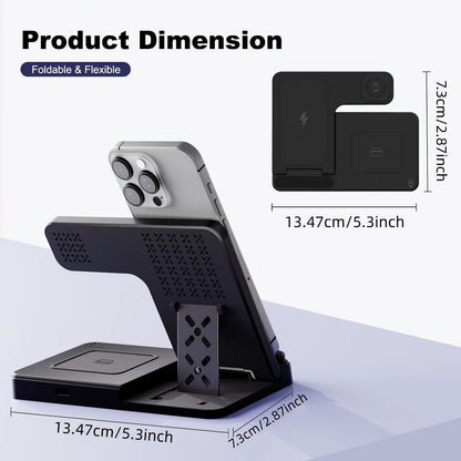 Foldable 3-in-1 Wireless Charging Station with LED Indicator & Anti-Slip Fast Charge for iPhone 17 16 15 14 13 12 11 Pro Max XR XS