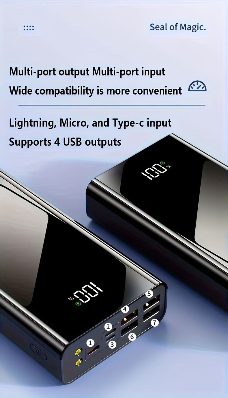 Power Bank 100000mAh 22.5W Super Fast Charging Two-Way USB-C Digital Display Large Capacity Portable Charger for Travel Camping Outdoor
