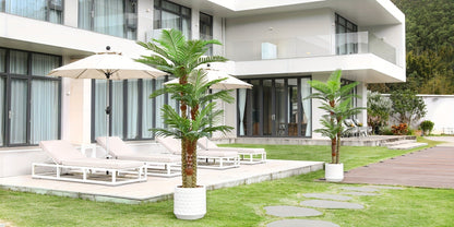 Artificial Palm Tree with Potted Base in 8 or 10 Foot Heights and Layered Golden Cane-Style Trunks