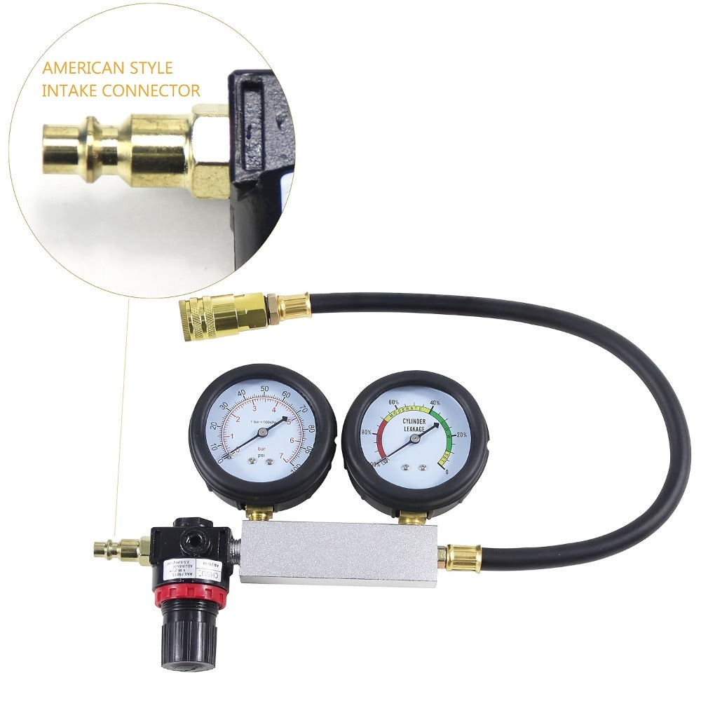 Engine Compression Tester and Cylinder Leak Down Tester Kit TU-21 Dual Gauge Leakdown Detector for Car Motorcycle Truck Gasoline Engine