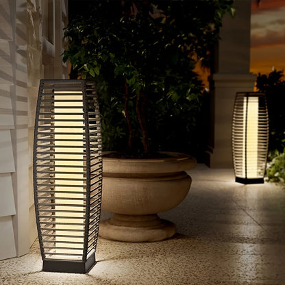 Solar Outdoor Floor Lamp with Wicker Design, Garden Light, 40+ Lumens Decorative Porch Lantern for Yard