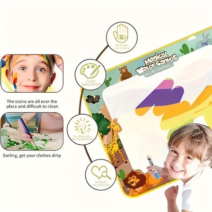 Water Canvas Drawing Mat for Kids Reusable Mess-Free – Magical Paint with Water Art Toy 80x60cm Ocean Animal Designs Screen-Free Creative