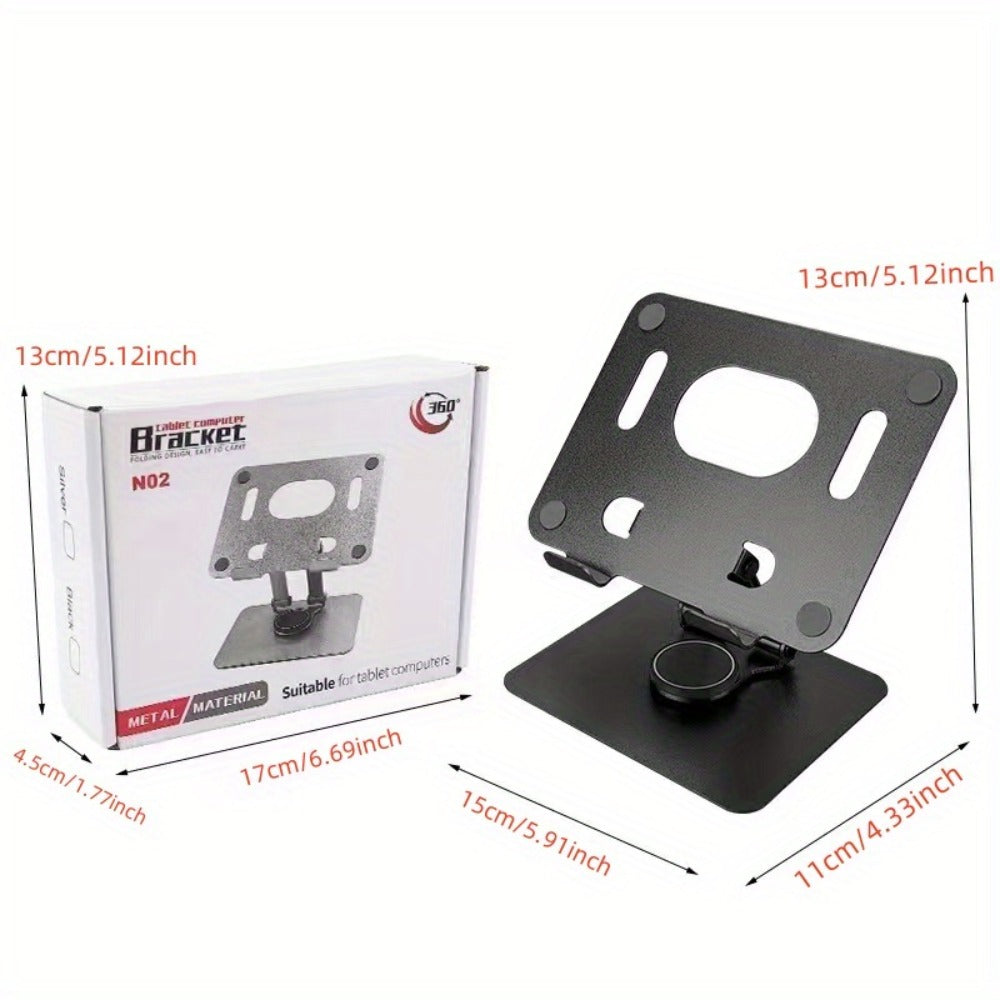 Black or Silver Rotating Tablet Stand with Foldable Metal Desktop Base and 17 × 15 × 11 cm Package Dimensions